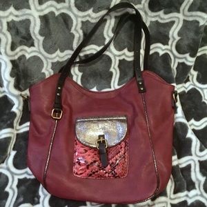 Red faux snake skin shoulder purse